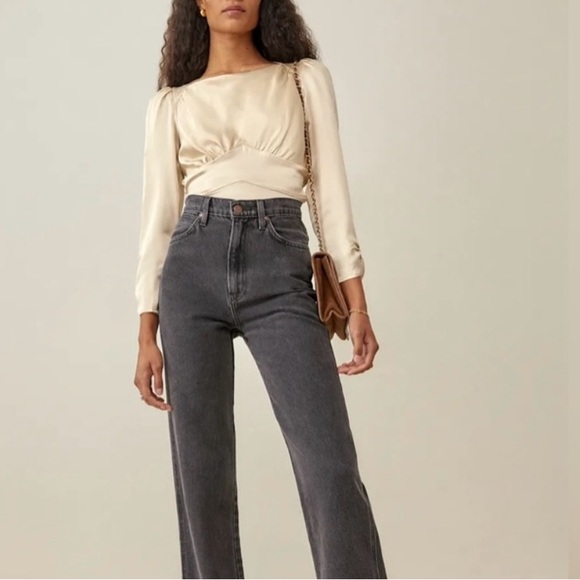 Reformation Tops - Reformation 100% Silk Jason Long-Sleeve Top Size 2 Cream Elegant Tie Detail Chic